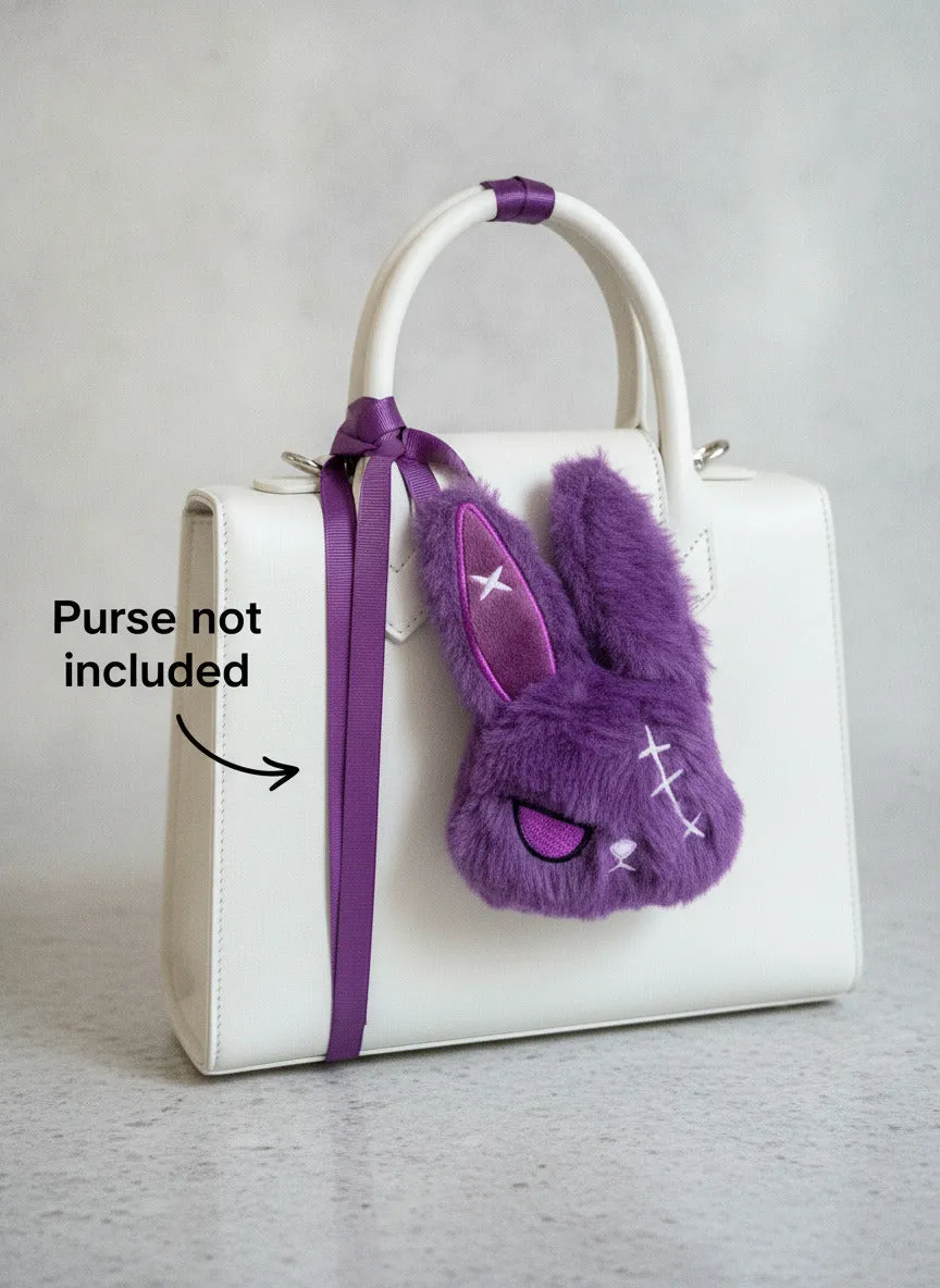 Purple zombie bunny plush bag charm with a gothic kawaii look